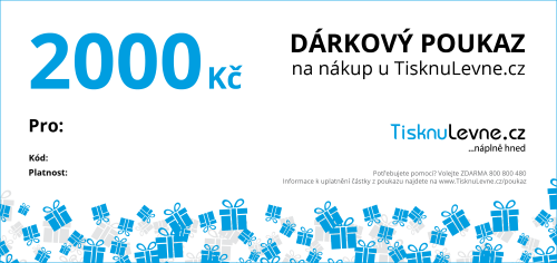 Dárkový poukaz na nákup u TisknuLevne.cz v hodnotě 2000 Kč - Kliknutím zobrazíte detail obrázku.