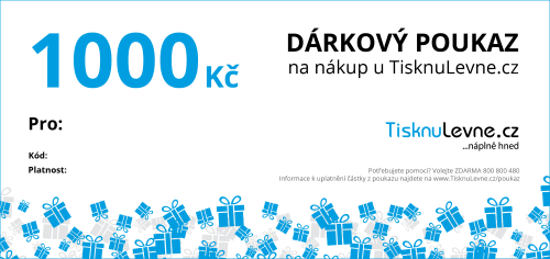 Dárkový poukaz na nákup u TisknuLevne.cz v hodnotě 1000 Kč - Kliknutím zobrazíte detail obrázku.